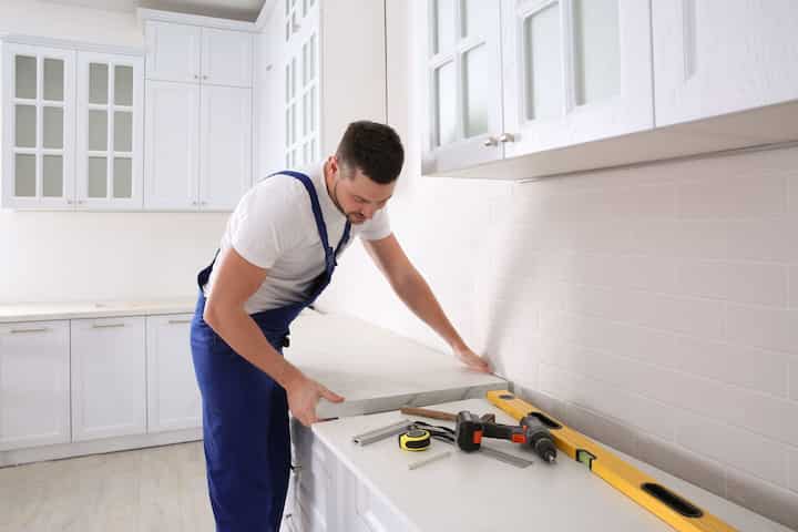 A kitchen countertop made of a durable and stain-resistant material, designed for easy maintenance in Irvine